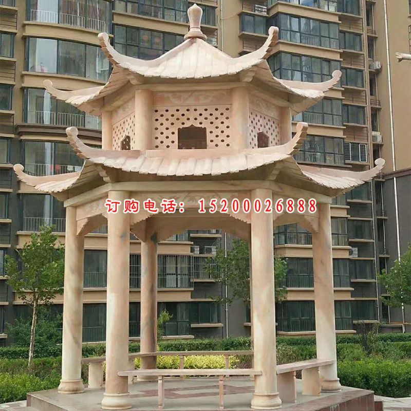 大理石四角凉亭   石雕别墅景观雕塑