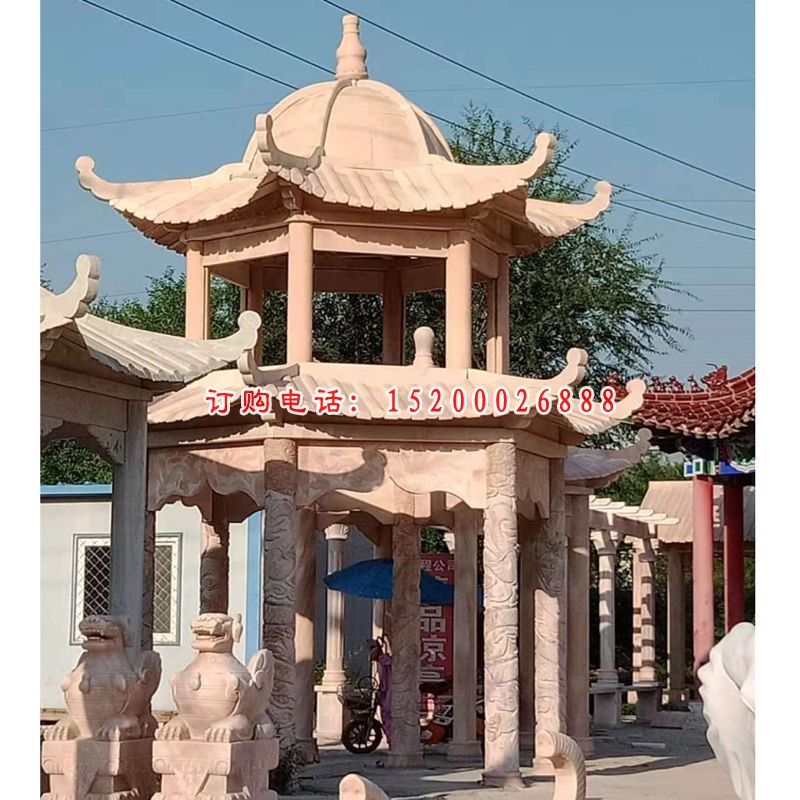 公园景观石雕，双层石凉亭 (1)