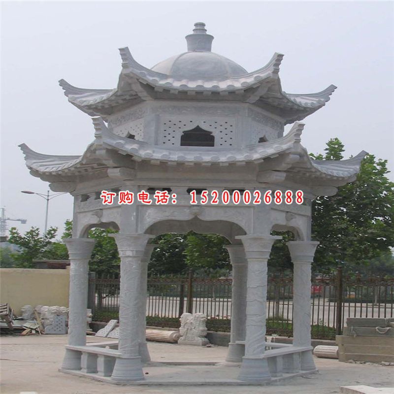 大型石雕凉亭，双层青石亭子