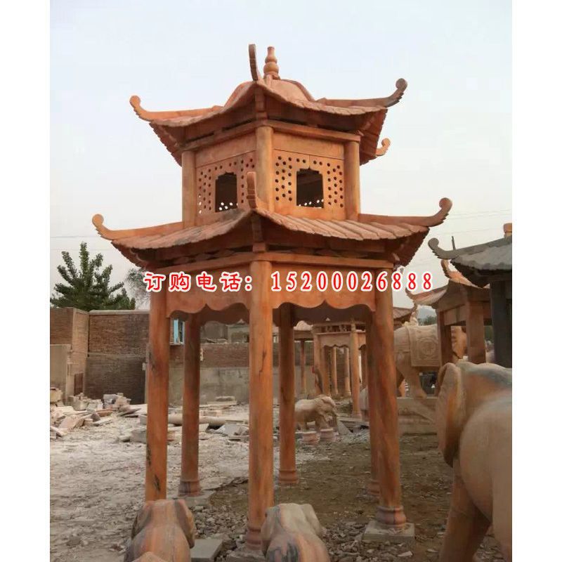 凉亭石雕，晚霞红双层凉亭石雕 (2)