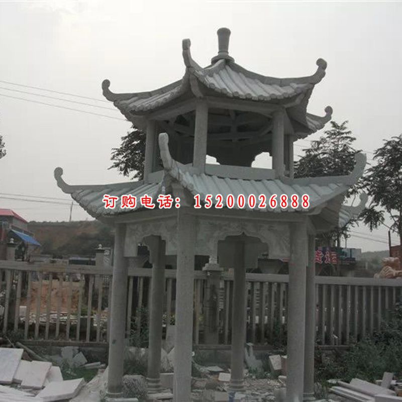 两层凉亭石雕，大理石凉亭雕塑 (3)