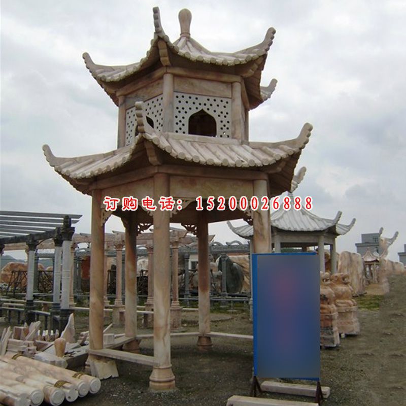 两层凉亭石雕，中式凉亭雕塑 (4)