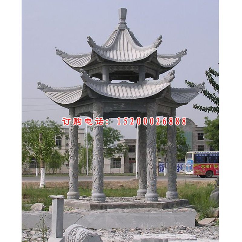 青石双层凉亭，公园石亭子