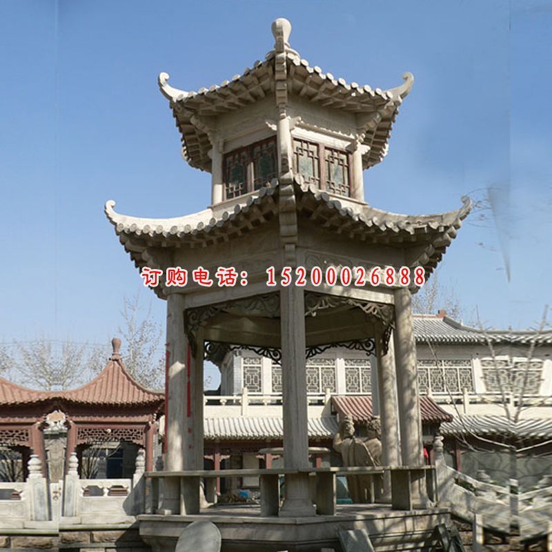 青石四角凉亭   石雕公园景观