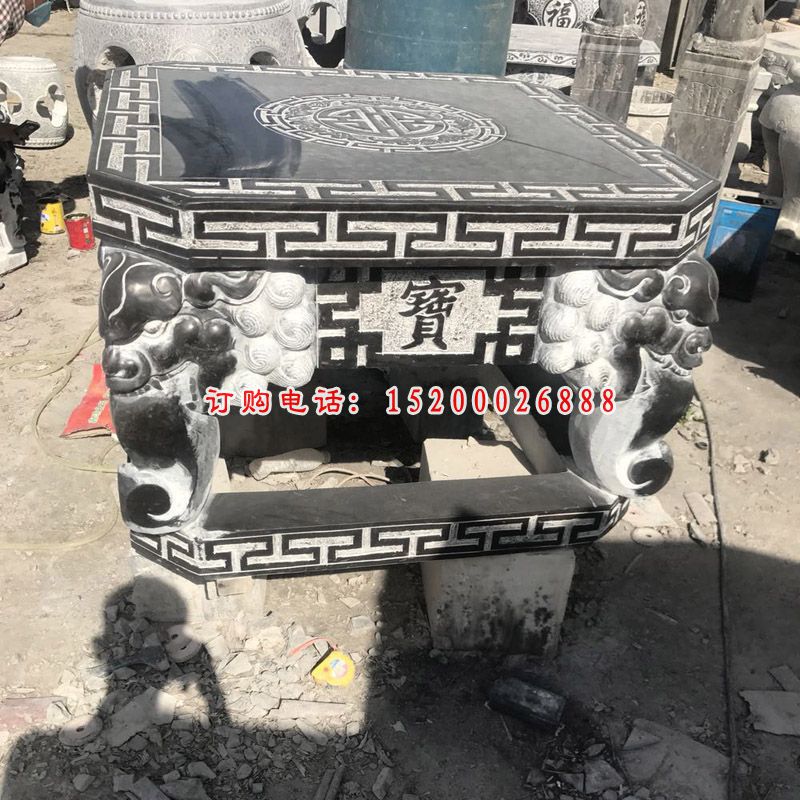 方桌石雕，青石桌子雕塑