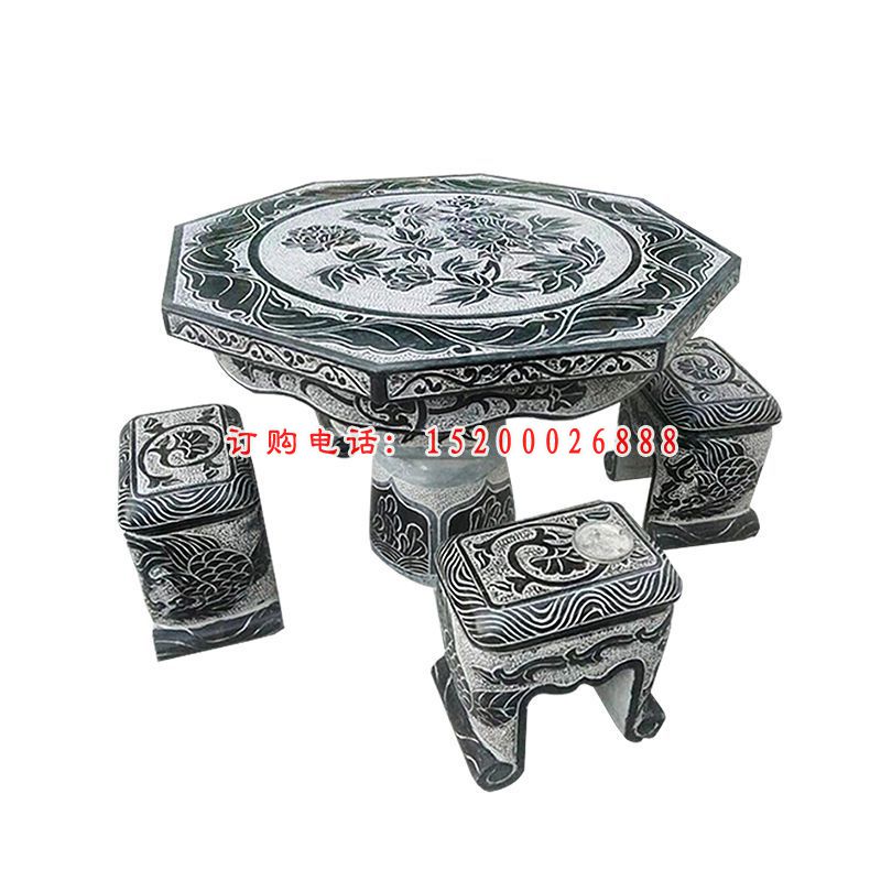 仿古石桌凳雕塑，八角石桌凳雕塑
