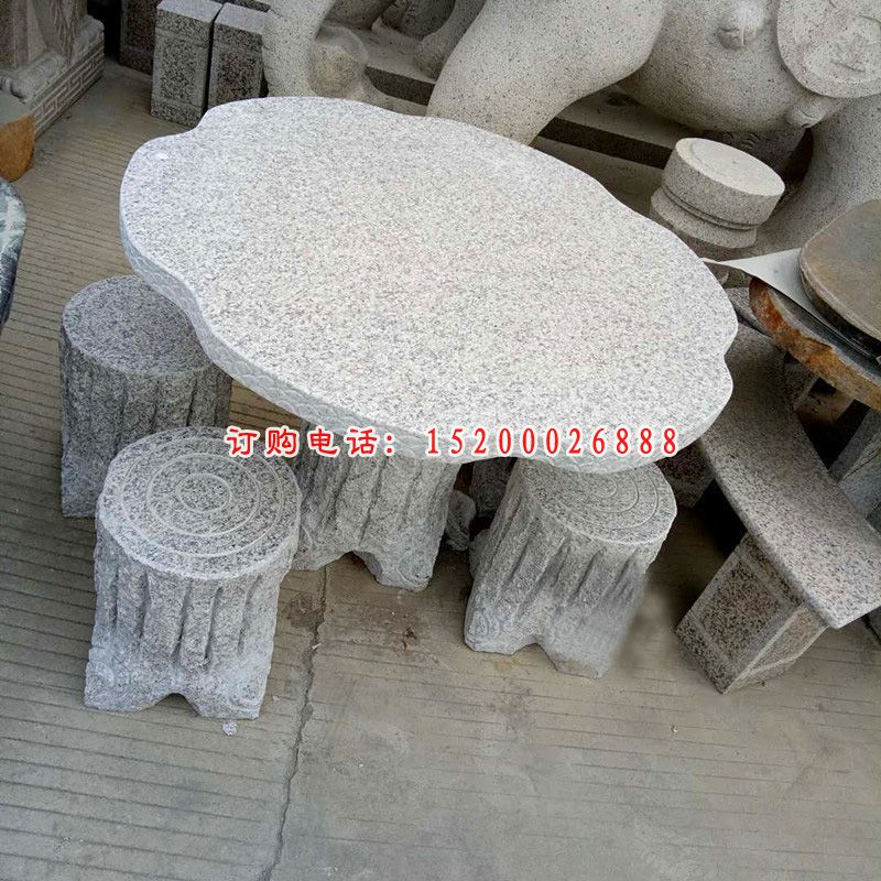 仿木头圆桌凳石雕 公园石桌凳 (6)