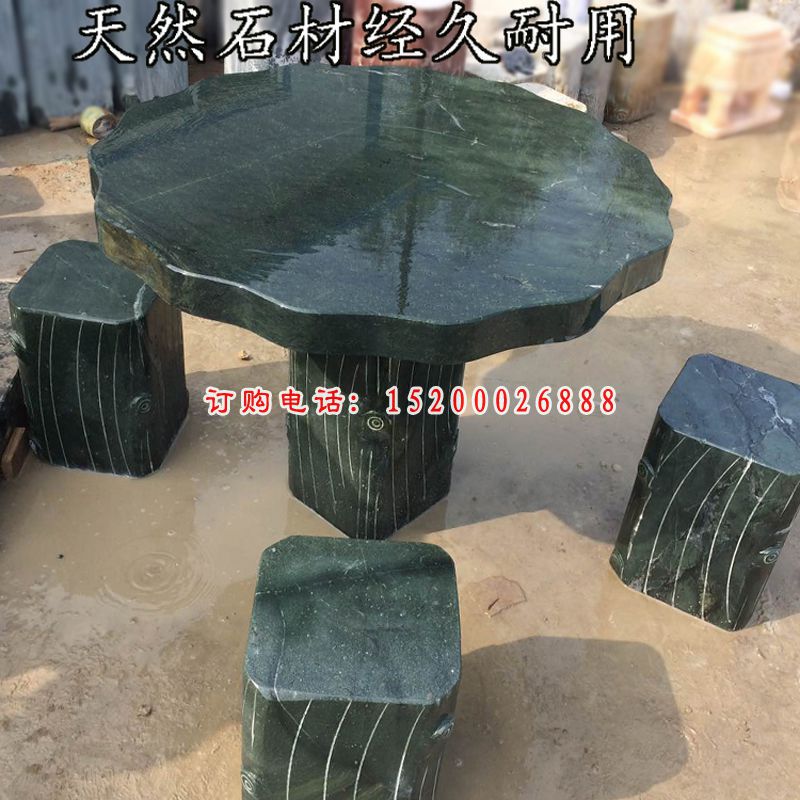 仿木头桌凳石雕，公园方形桌凳石雕 (2)