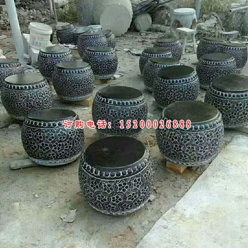 青石花纹石凳  石雕小区景观雕塑 (2)