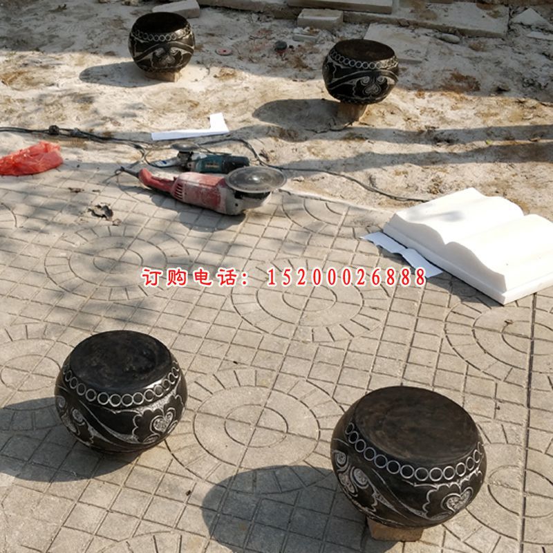 青石圆凳  石雕小区景观雕塑
