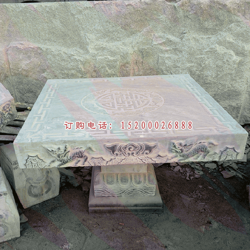 大理石方形石桌凳雕塑，公园景观摆件