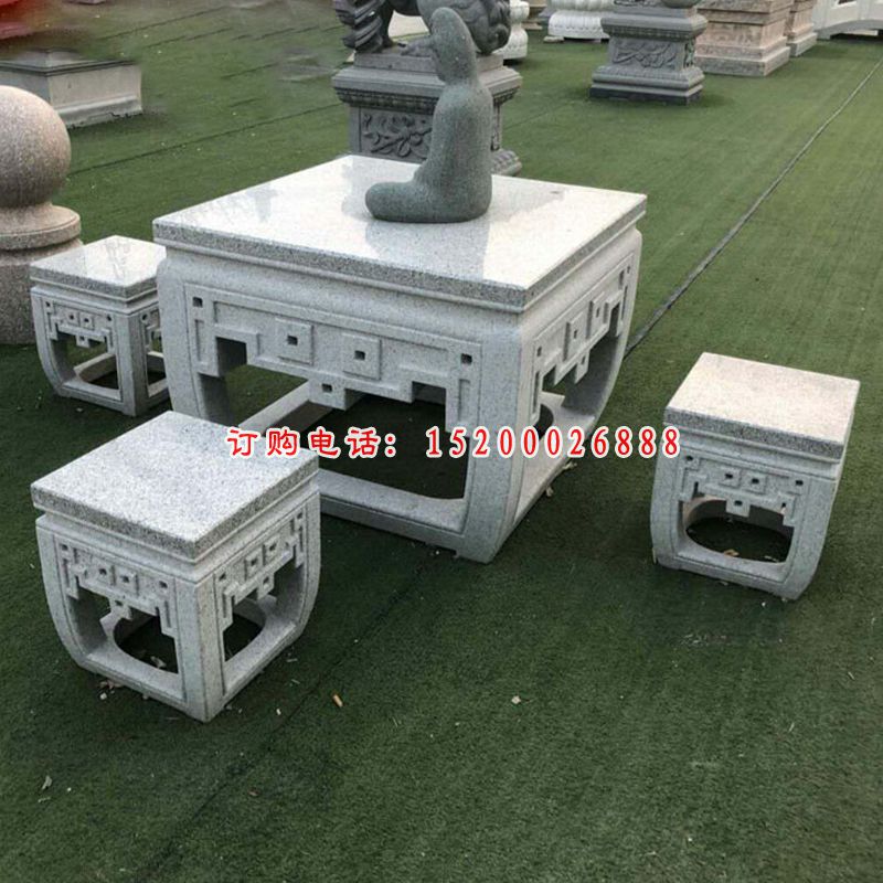 大理石方形桌凳雕塑 庭院石雕桌凳