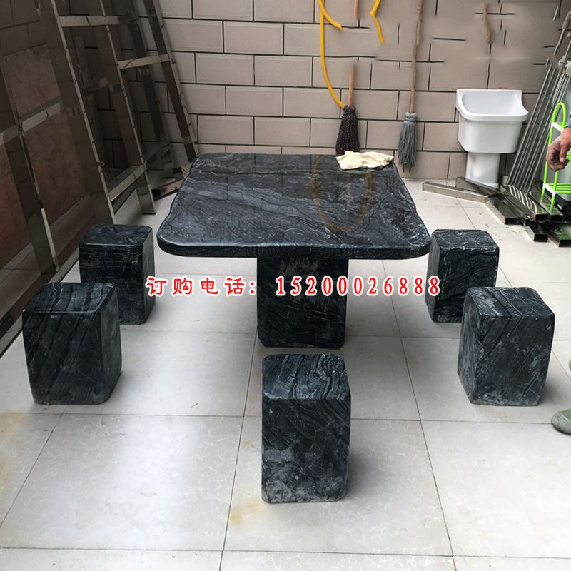 大理石方形桌椅  石雕别墅景观雕塑