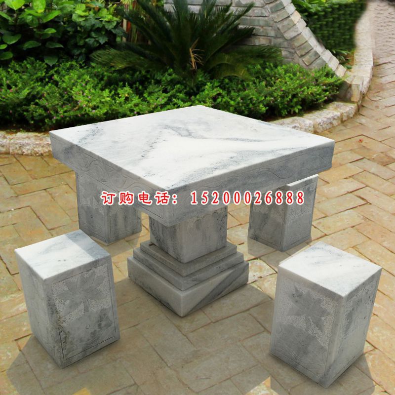 方形石桌凳，庭院景观雕塑