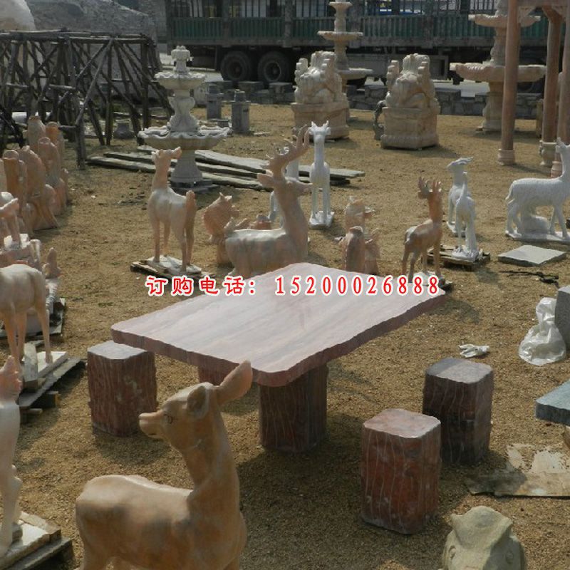 方桌方凳石雕，公园石桌凳 (3)