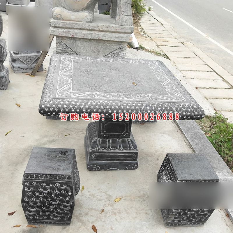 方桌石雕，青石仿古桌椅 (3)