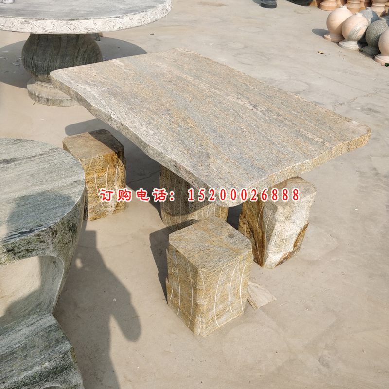 仿木头不规则方形桌凳 公园石雕桌凳