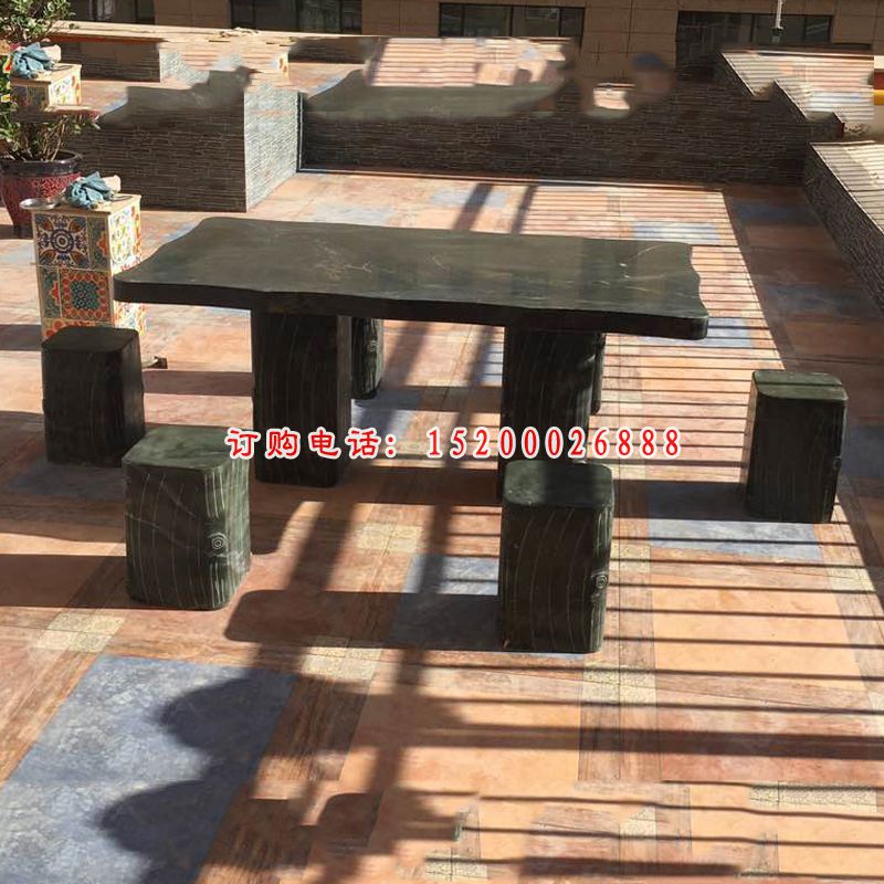 仿木头桌凳石雕，公园方形桌凳石雕
