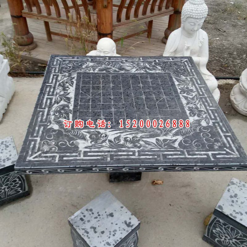 棋盘桌子石雕，青石方桌方凳 (2)
