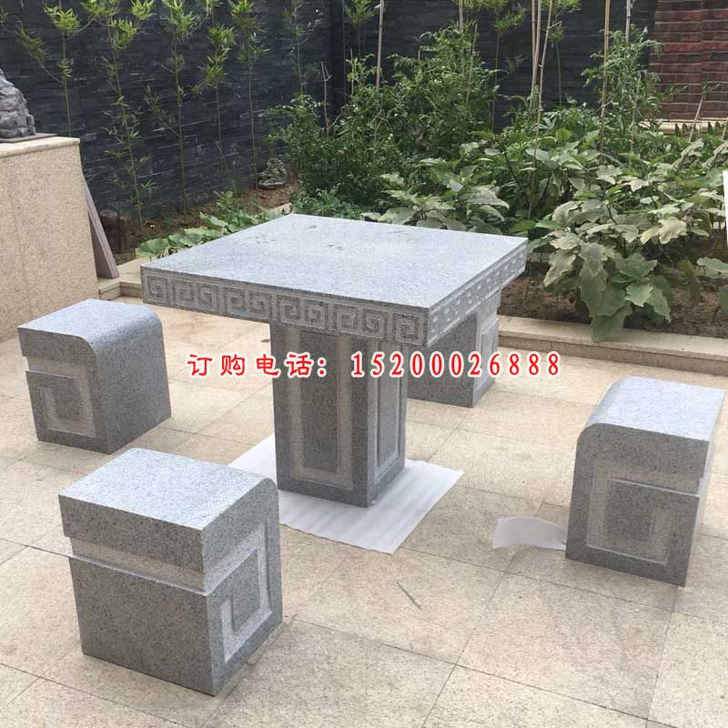 庭院景观摆件，大理石方形石桌凳