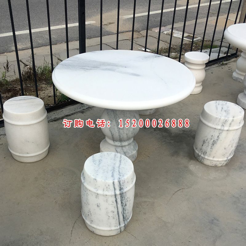 草白玉圆形桌凳 庭院石雕桌凳 (2)