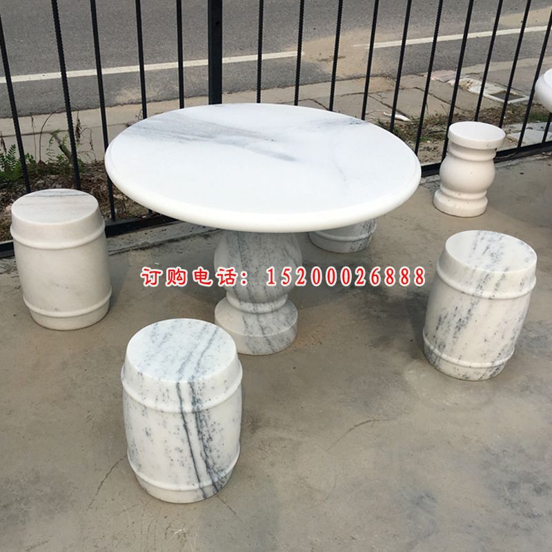 草白玉桌凳石雕 公园石雕桌凳