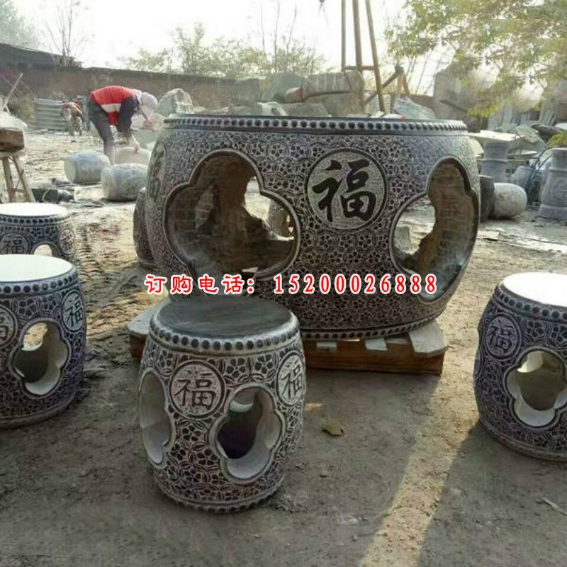 青石仿古空心桌椅   石雕公园景观摆件 (18)