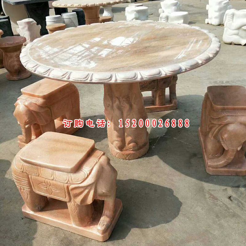 大理石大象桌椅   石雕小区景观摆件