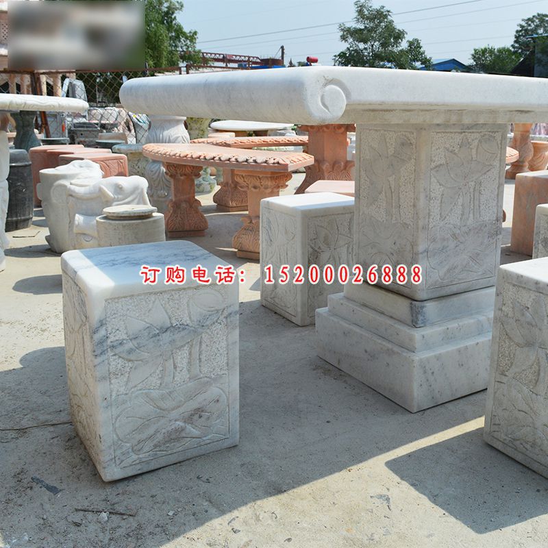 大理石荷花石桌 石雕小区景观雕塑 (3)