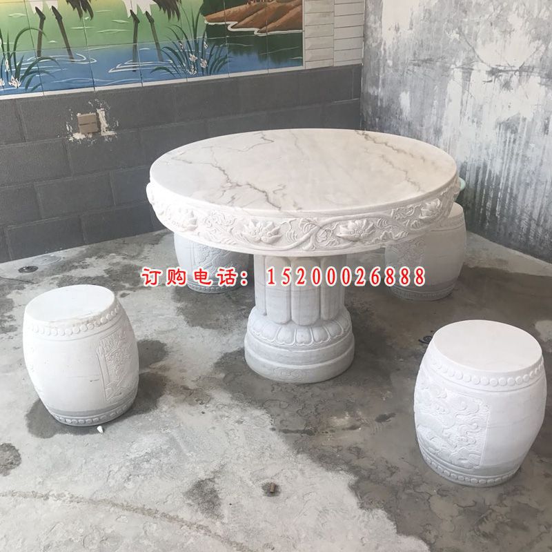 大理石荷花石桌 石雕小区景观雕塑 (6)