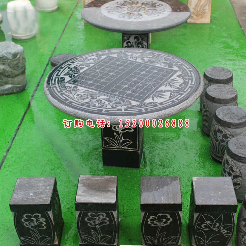 大理石网格桌椅  石雕公园景观摆件 (1)