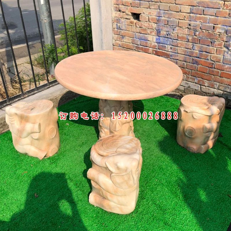 大理石圆形桌凳  石雕小区景观雕塑 (1)