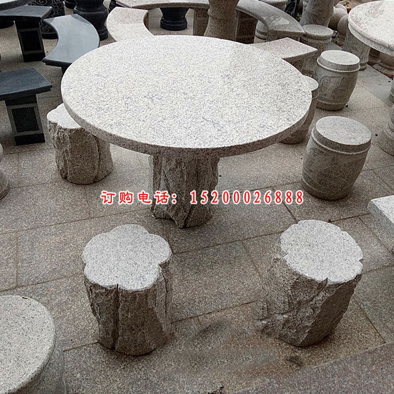 仿木头圆桌凳石雕 公园石桌凳