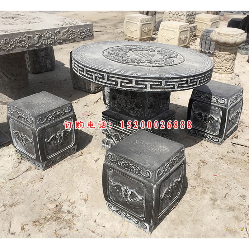 公园景观石雕，仿古石桌凳