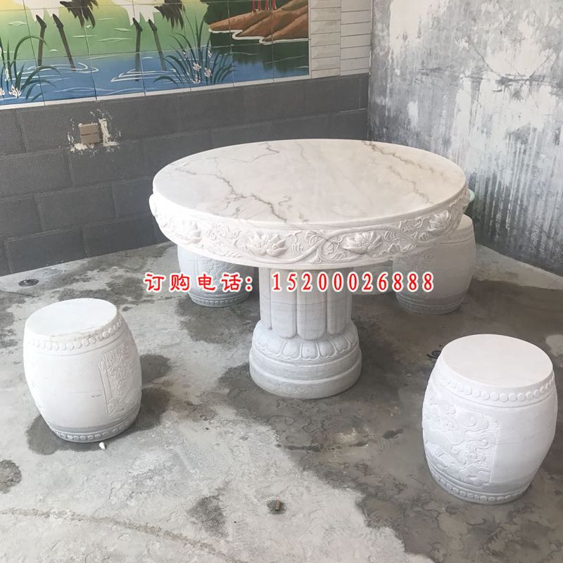 公园石桌椅，圆桌圆凳石雕 (2)