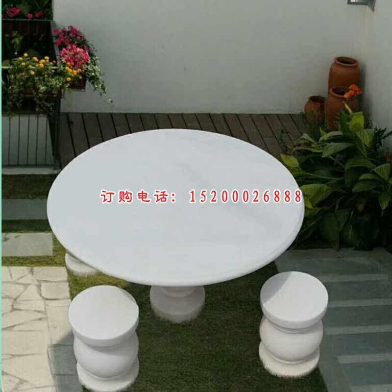 汉白玉圆形桌椅  石雕小区景观雕塑 (6)