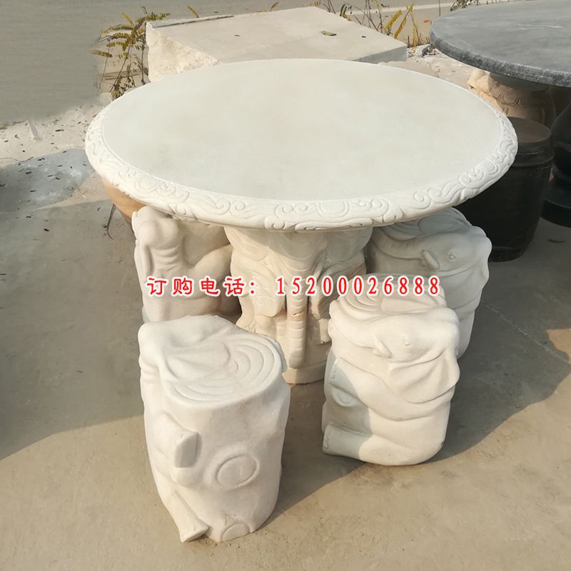 汉白玉圆形桌椅  石雕小区景观雕塑 (5)
