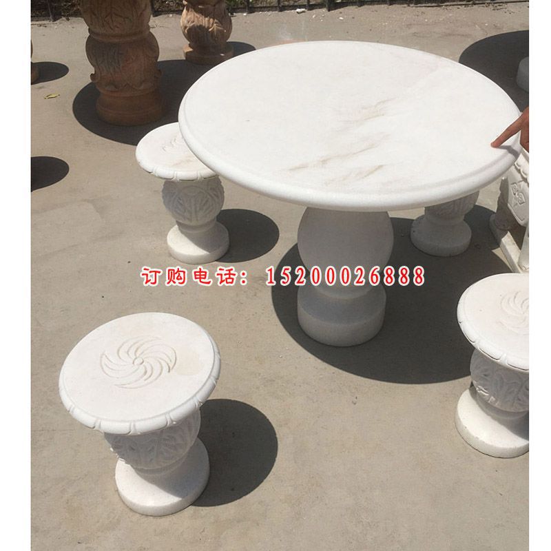 汉白玉圆桌圆凳，石雕桌椅 (1)