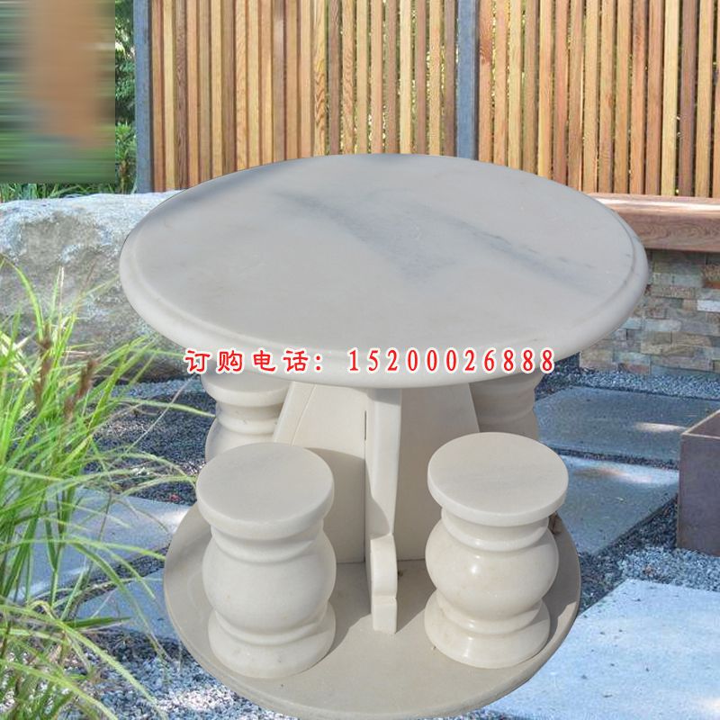 汉白玉圆桌圆凳，石雕庭院桌椅