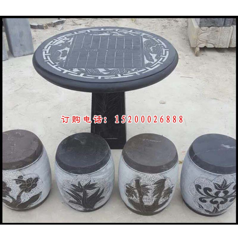 梅兰竹菊象棋石桌凳雕塑，公园景观石雕