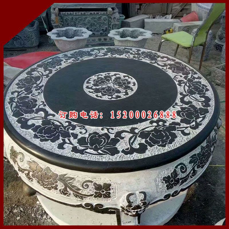 青石花纹桌椅  石雕小区景观雕塑 (2)