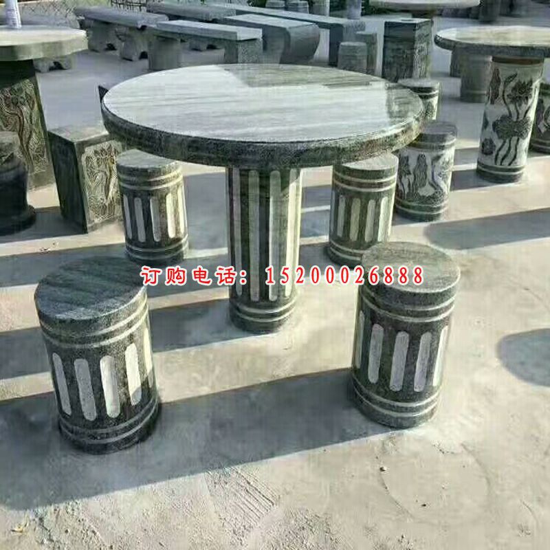 青石桌椅，圆桌圆凳石雕 (1)