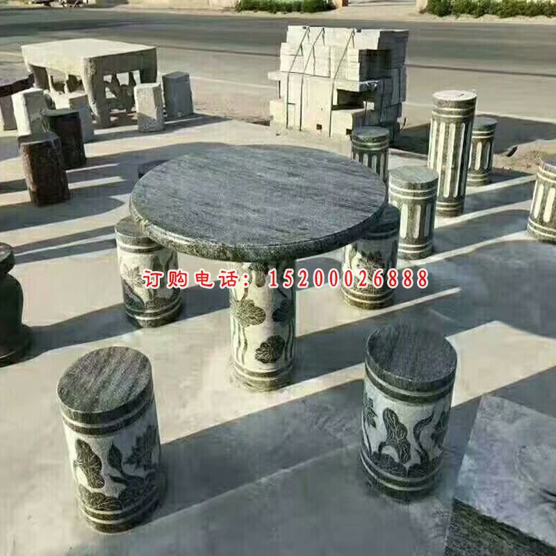 青石桌椅，圆桌圆凳石雕 (2)