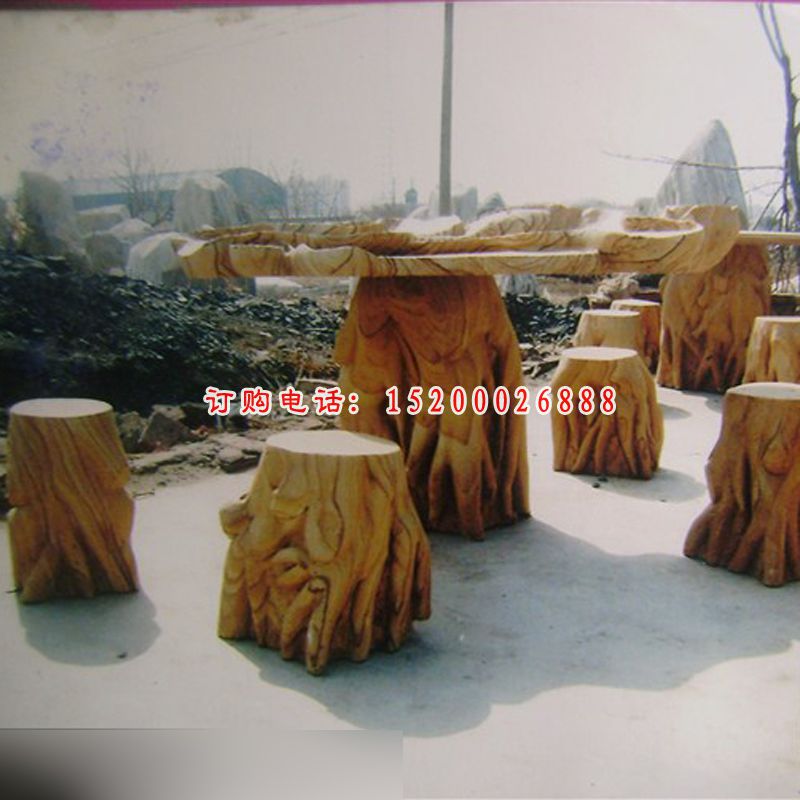 石雕桌凳，公园仿木桌凳 (4)