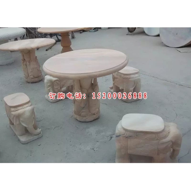 石雕桌凳，石雕象凳 (1)