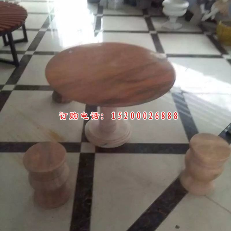 石雕桌凳，晚霞红桌椅石雕