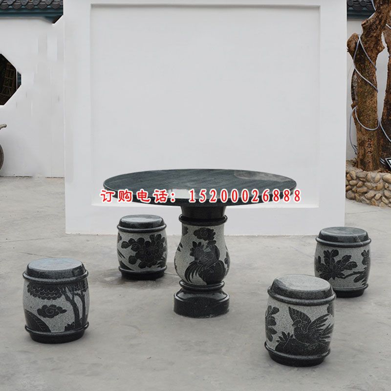 庭院桌椅石雕，青石仿古圆桌圆凳
