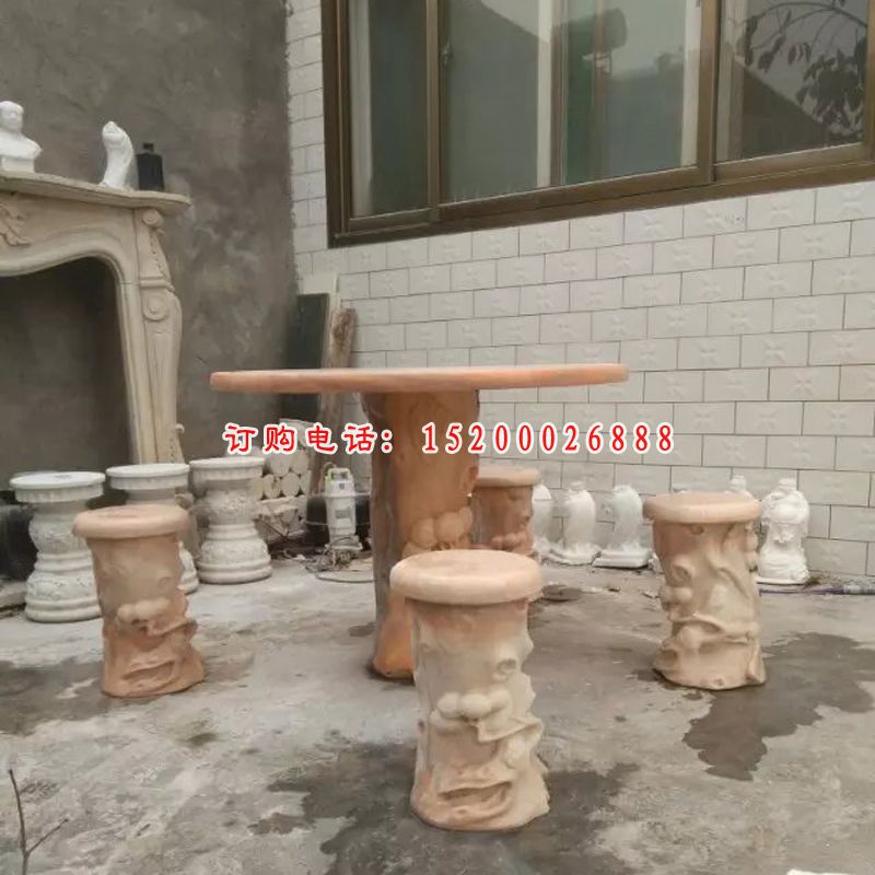 晚霞红石桌凳，公园石桌石凳