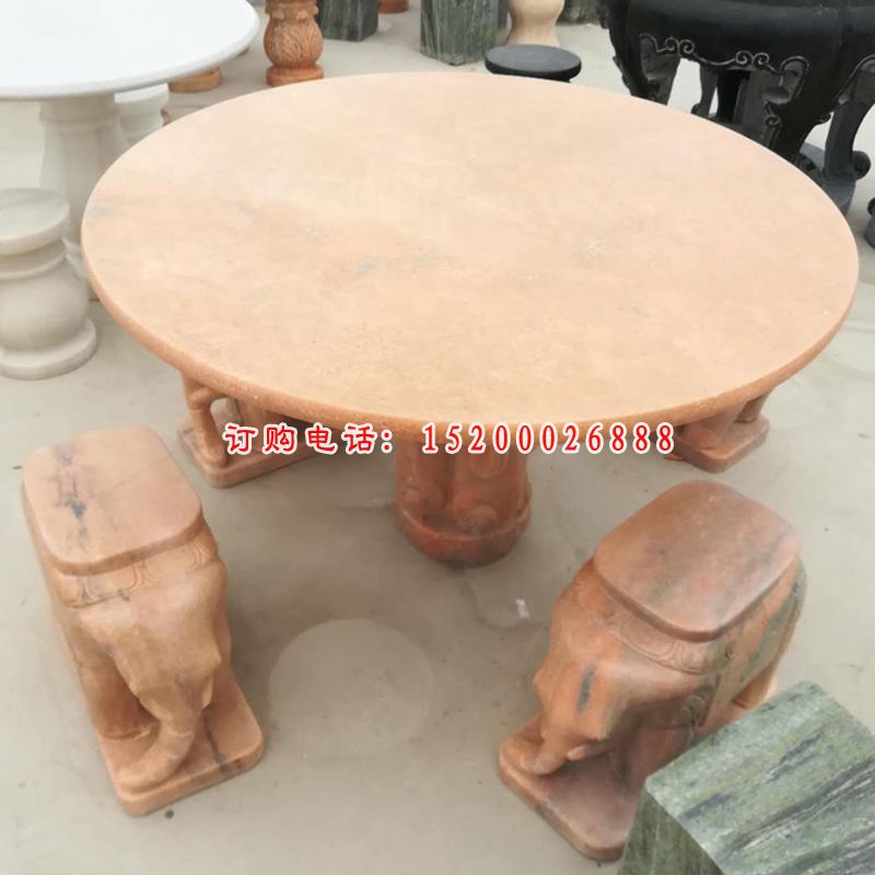 晚霞红圆形桌椅  石雕小区景观雕塑 (4)