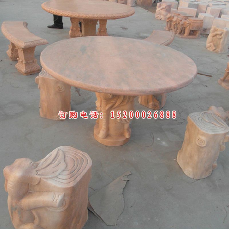 晚霞红圆形桌椅  石雕小区景观雕塑 (2)